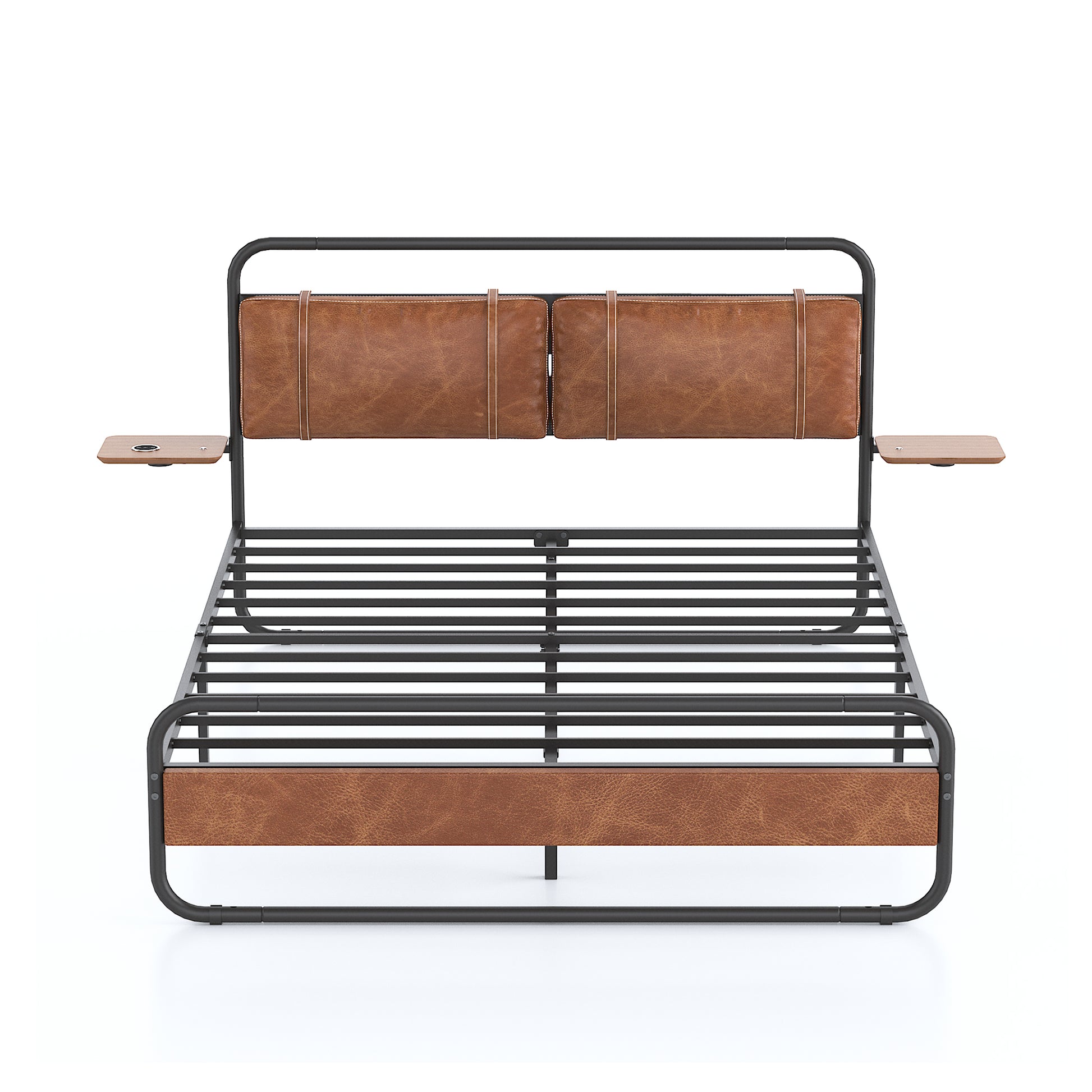 King Size Metal Bed Frame With Upholstered Headboard, With Wireless Charging And Usb A & Usb C, Touch Led Light,Oval Shaped Platform Bed With Under Bed Storage, No Box Spring Needed, Vintage Brown Box Spring Not Required King Antique Brown Metal Bedroom