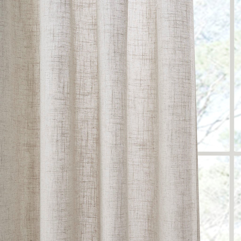 Linen Blend Light Filtering Curtain Panel Pair 2 Pcs Window Panels Natural Polyester