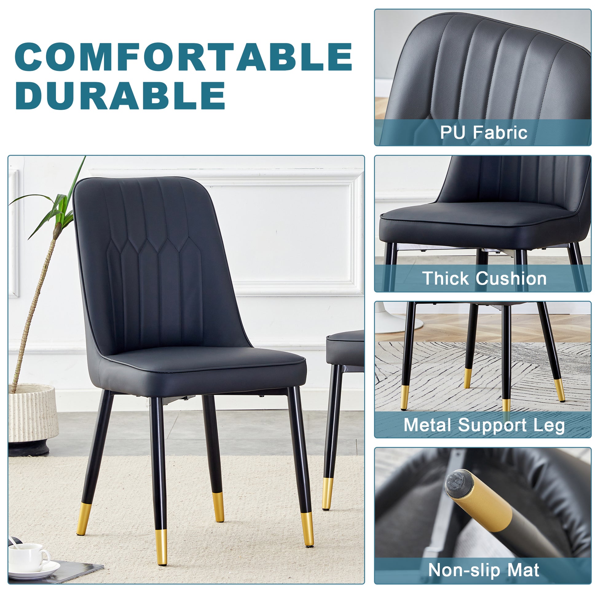 Table And Chair Set.This Modern Dining Table With Mdf Marbled Design Gives You A Luxurious And Elegant Feel.Paired With Multiple Chairs With Pu Artificial Leather Backrest Cushions And Black Legs. Black Seats 4 Mdf