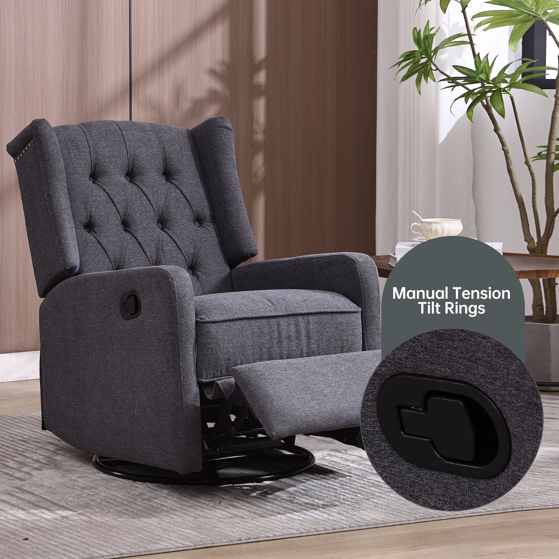 Coolmore Rocking Recliner Chair,360 Degree Swivel Nursery Rocking Chair,Glider Chair,Modern Small Rocking Swivel Recliner Chair For Bedroom,Living Room Chair Home Theater Seat Dark Gray Dark Gray Linen