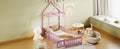 Wooden Floor Bed With Fence Railings And Detachable House Shape Headboard, Twin Size Bed With Kids Dress Up Rack, Kids Montessori Style Playhouse Frame For Girls Boys, Pink Twin Pink Wood