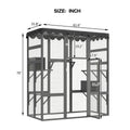 Outdoor Cat House Big Catio Wooden Feral Cat Shelter Enclosure With Large Spacious Interior, 6 High Ledges, Weather Protection Asphalt Roof Grey Wood