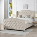 Marcella Upholstered Shelter Headboard Bed Set, Queen, Sky Neutral Beige Polyester Box Spring Required Queen Beige Wood Foam Polyester Polyester