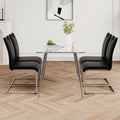 Modern Simple Rectangular Glass Dining Table, Solid Tempered Glass Tabletop, Electroplated Table Legs, Black Pu Dining Chair Set, Suitable For Restaurant Kitchen Use Set Of 5 Upholstered Chair Glass Black Seats 4 Metal Rectangular Dining Table With Chair