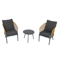 Outdoor Wicker Chairs And Table Bistro Conversation Furniture Set, 3 Pieces For Porch, Balcony, Deck, Patio, Backyard, Natural Color Gray Aluminum