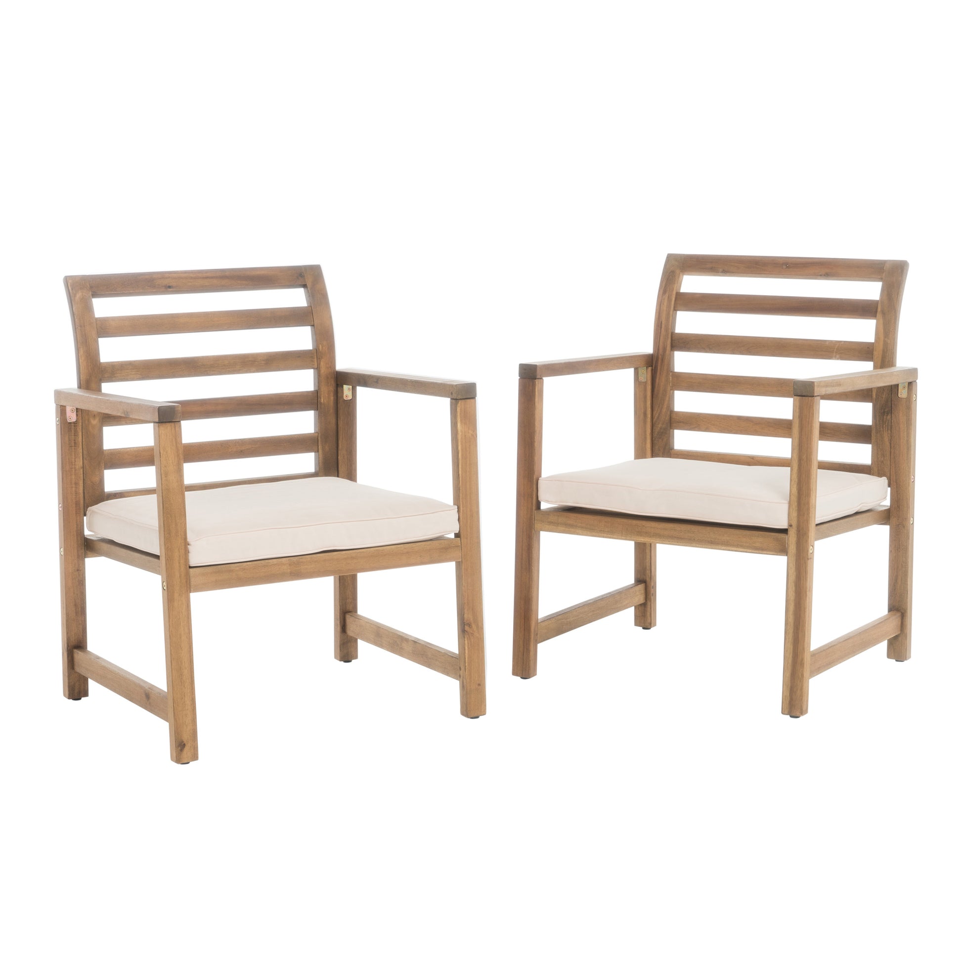 Outdoor Acacia Wood Club Chairs, 2 Pcs Set, Natural Stained White, 25.5"D X 24.5"W X 33.0"H Natural Acacia Wood