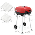 Outsunny Portable Charcoal Grill With Bottom Shelf, Bbq Smoker With Wheels And Adjustable Vents On Lid For Picnic Camping Backyard Cooking, Black Red Steel