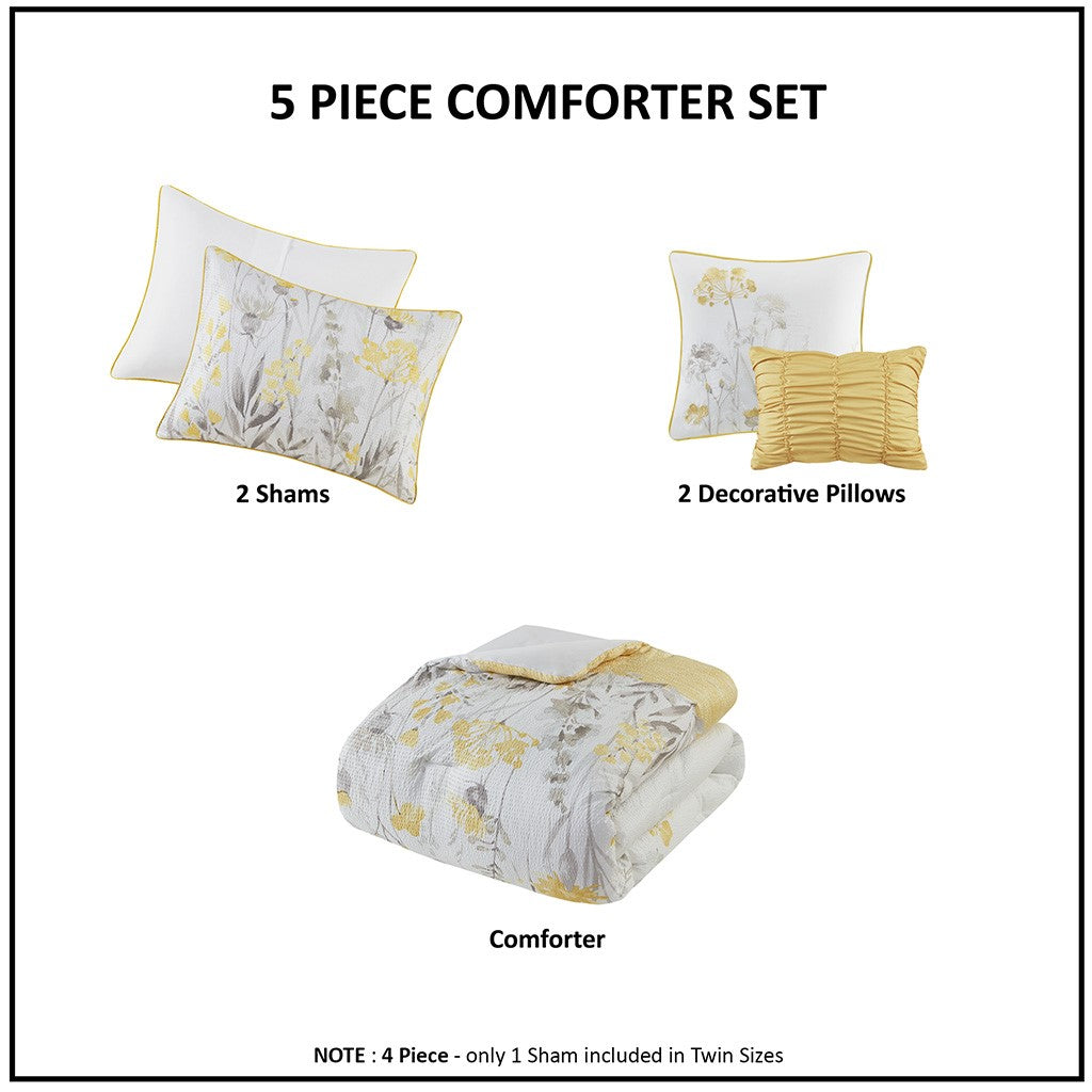 5 Piece Seersucker Comforter Set With Throw Pillows Yellow Full Queen Full Yellow Polyester