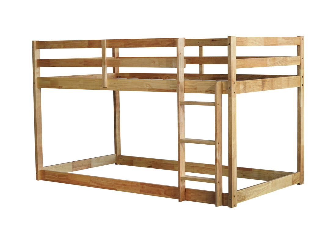 Solid Wooden, Solid Rubber Wooden Twin Over Twin Loft Bed With Ladder, With Bed Platform Of Strengthened Slatsnatural Twin Natural Rubber Wood