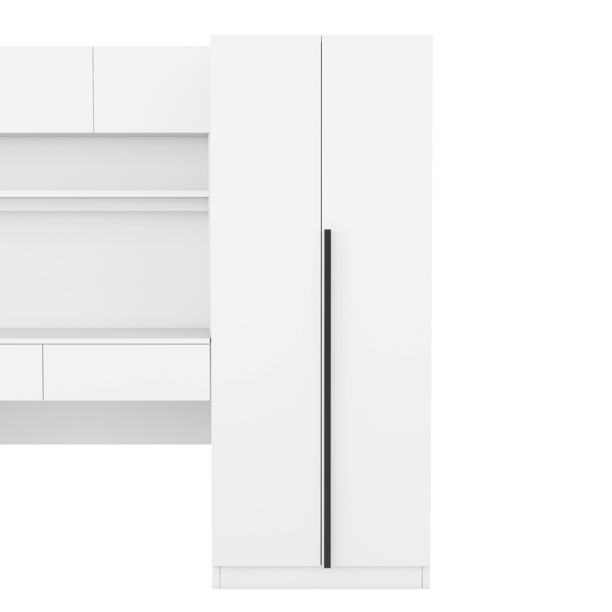 2 Door Wooden Storage Desk Wardrobe For Bedroom With Shelves And Drawers, White White Mdf Lvl