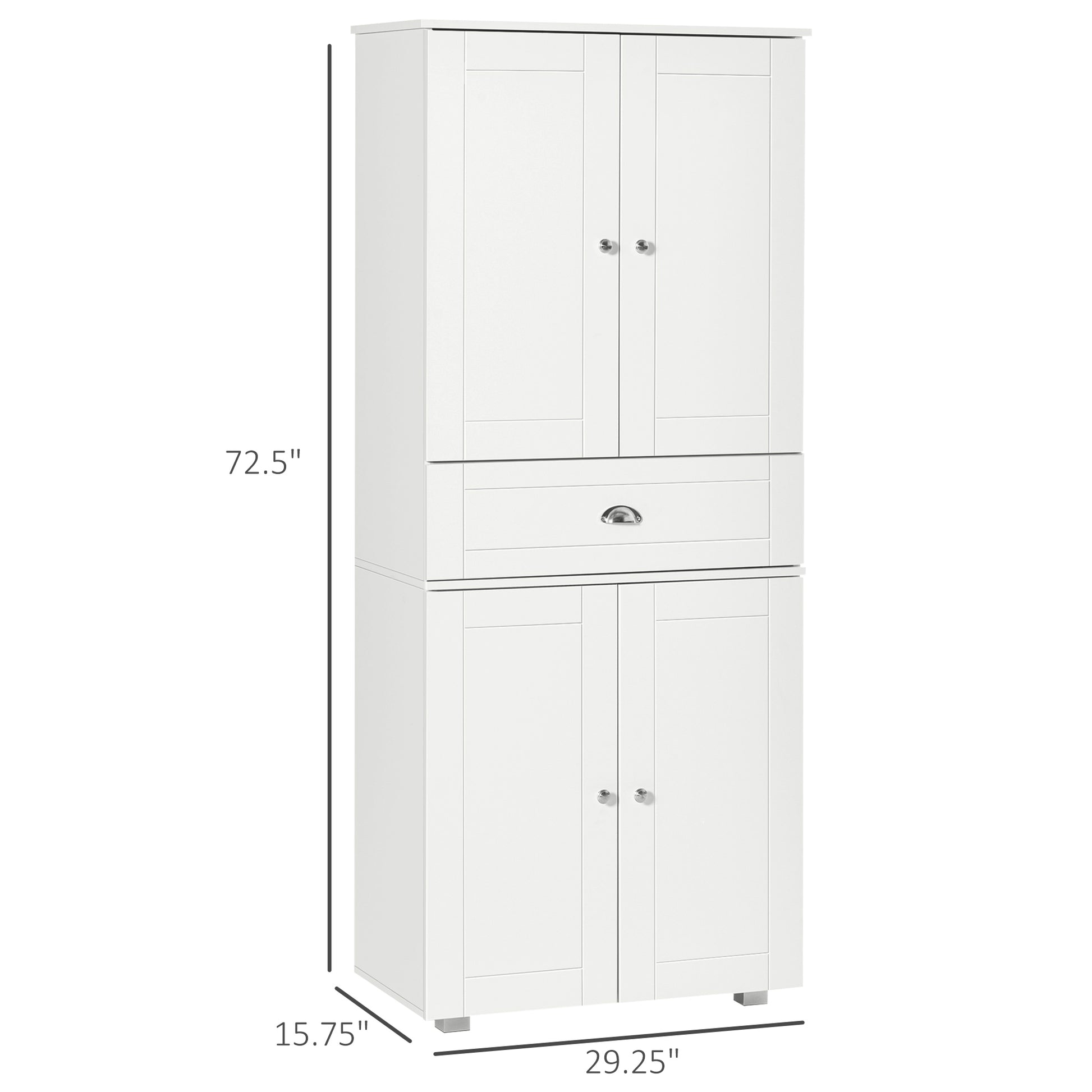 Homcom 72" Freestanding Kitchen Pantry Cabinet With 2 Large Double Door Cabinets And 1 Center Drawer, White White Mdf