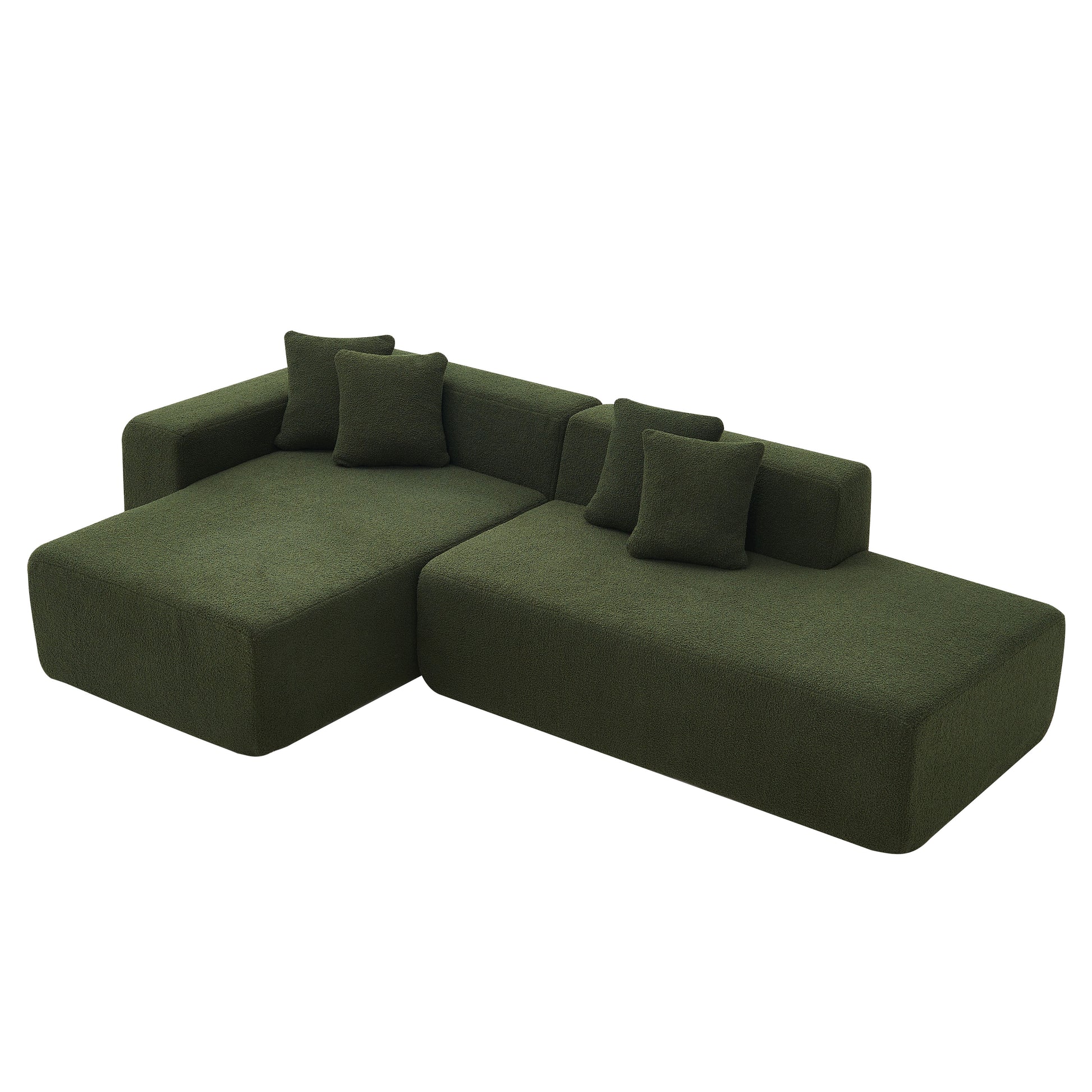 Modular Sectional Couch, Lambswool Fabric Modern L Shape Sectional Sofa With Chaise Lounge, Living Room Upholstered 5 Seater Corner Sofa Couch For Bedrooms, Apartment Green Foam Sherpa 5 Seat