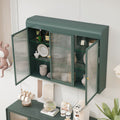 3 Door Arched Wall Mounted Glass Cabinets For Kitchen, Living Room And Bathroom Dark Green Dark Green Glass Metal