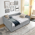 Daybed With Trundle Upholstered Tufted Sofa Bed, With Two Drawers, Queen Size, Boucle Fabric, Grey 88