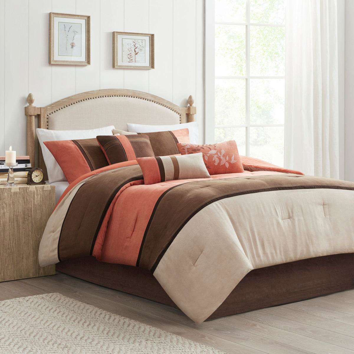 7 Piece Faux Suede Comforter Set Coral Cal King California King Coral Polyester