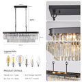 Chandeliers,Rectangular Crystal Chandelier Adjustable,E12 Modern Industrial Crystal Lights,Farmhouse Iron Ceiling Hanging Light For Kitchen Living Room Bedroom Black Bulb Not Included Black Crystal Iron