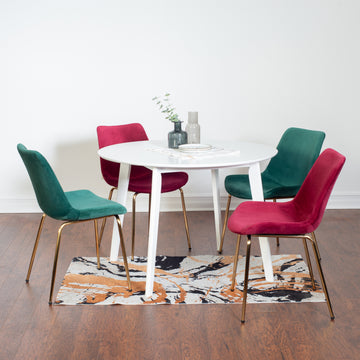 Aufurr Contemporary 5 Piece Dining Set, White Round Dining Table With 4 Chairs Wood White Seats 4 White Wood Fixed Table Rubberwood Round 4 Leg Round Dining Table With Chair Mdf
