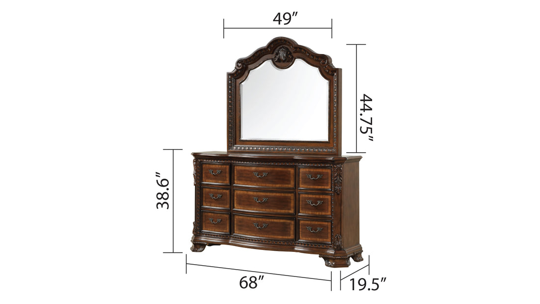 Traditional Style 5 Pc King Bedroom Set With Intricate Wood Carvings Made With Wood In Walnut Box Spring Required King Walnut Wood 5 Piece Set Bedroom Bed Included,Chest Included,Dresser Included,Mirror Included,Nightstand Included Traditional Solid Wood