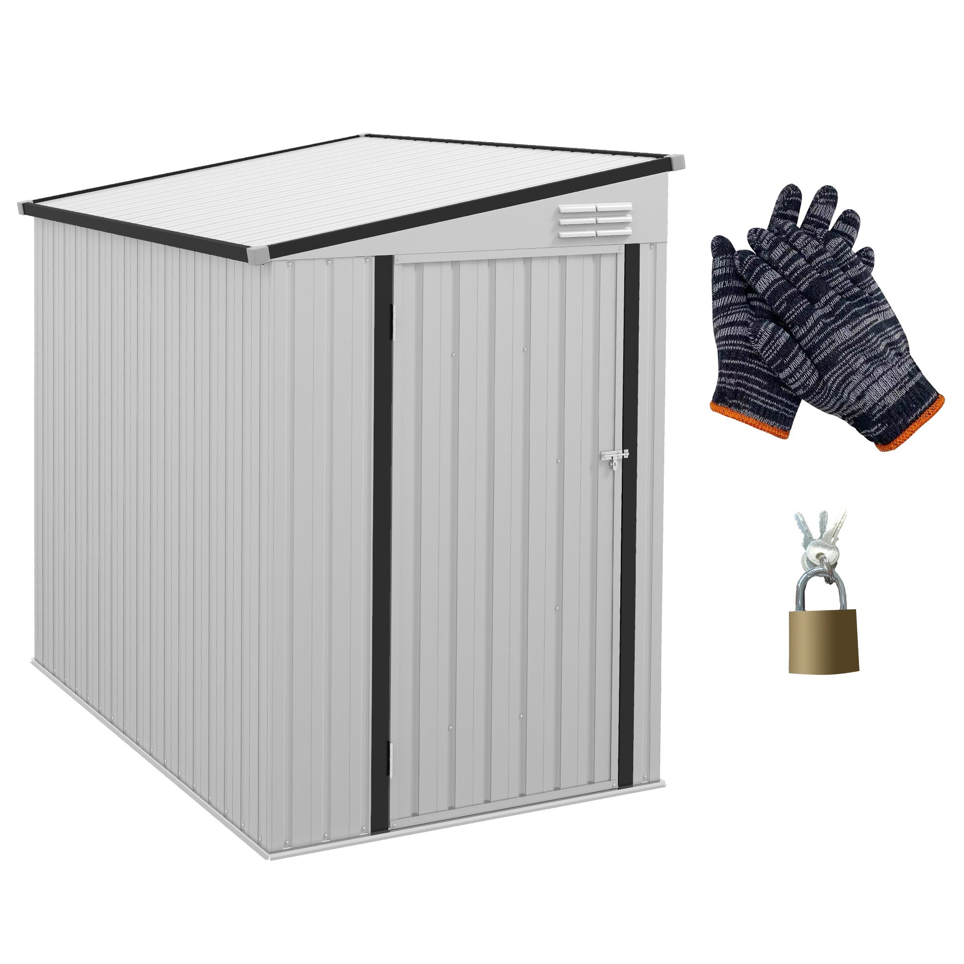 Outsunny 4' X 6' Metal Outdoor Storage Shed, Lean To Storage Shed, Garden Tool Storage House With Lockable Door And 2 Air Vents For Backyard, Patio, Lawn, White White Steel