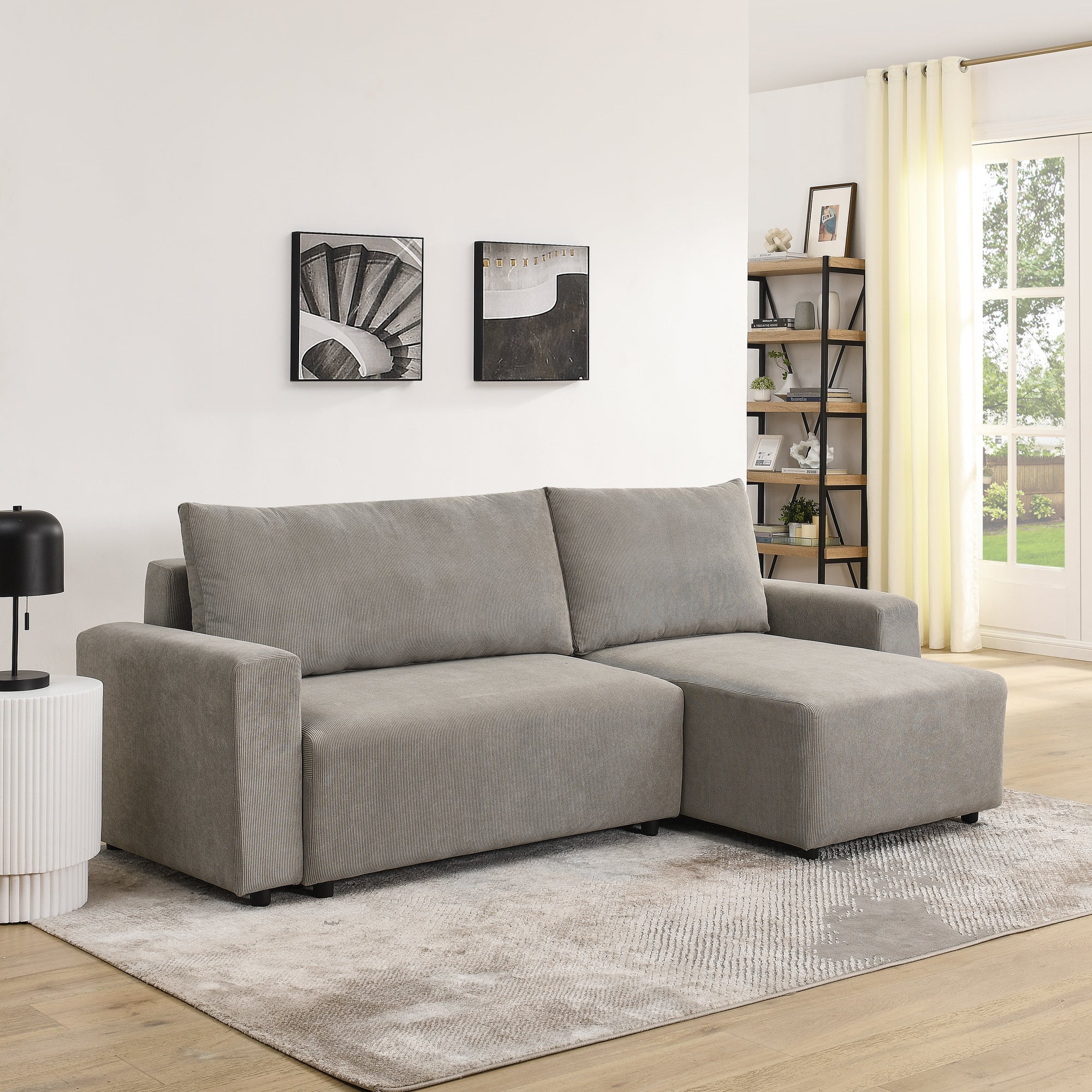 Modular Corduroy Upholstered 3 Seater Sofa Bed With Storage For Home Apartment Office Living Room, Free Combination, L Shaped, Grey Grey Wood Primary Living Space Medium Soft Pillow Back Eucalyptus Square Arms Foam Corduroy 3 Seat