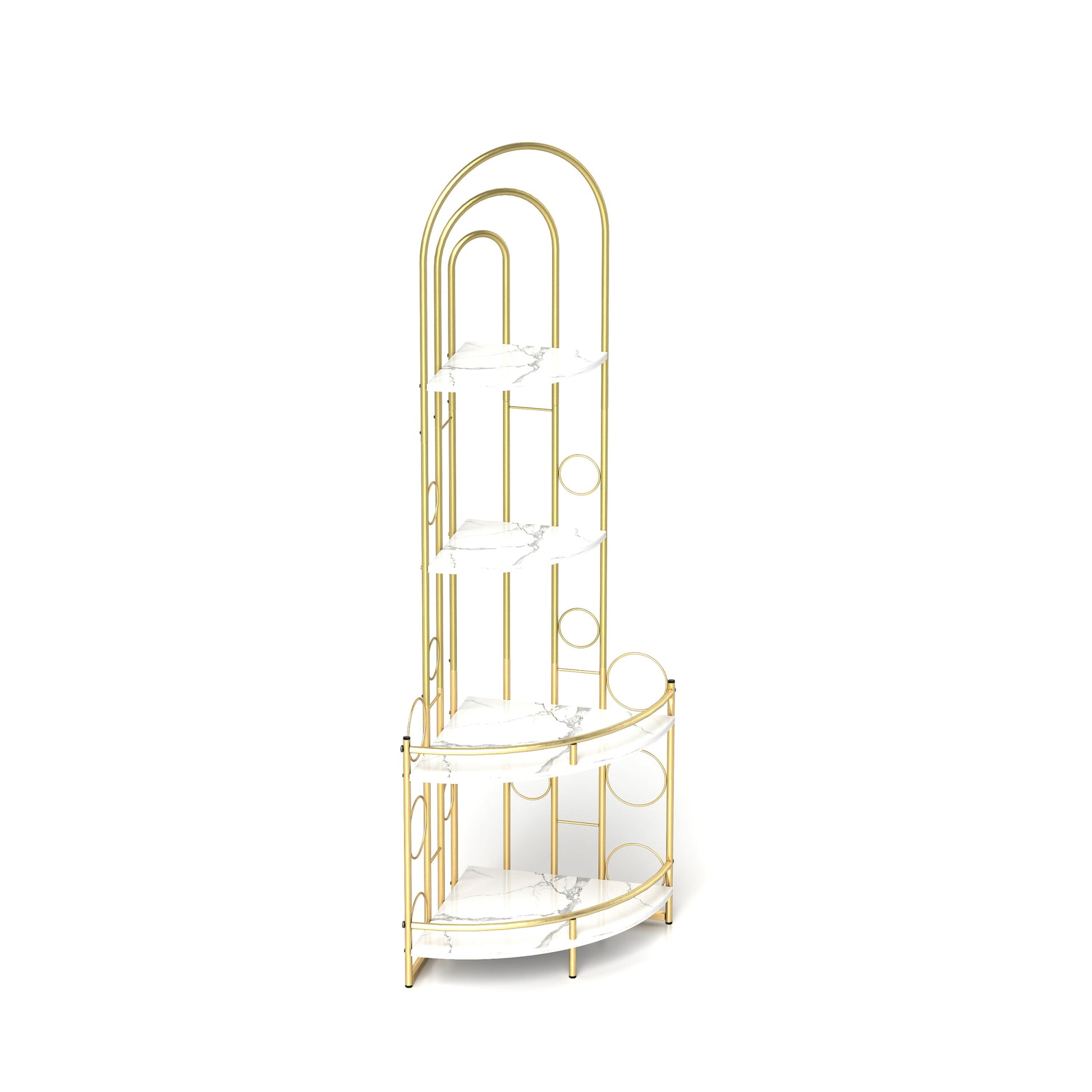 Gold 4 Tier Corner Bookshelf, Modern Style, Plant Stand With Metal Frame Gold White Metal Metal,Particle Board