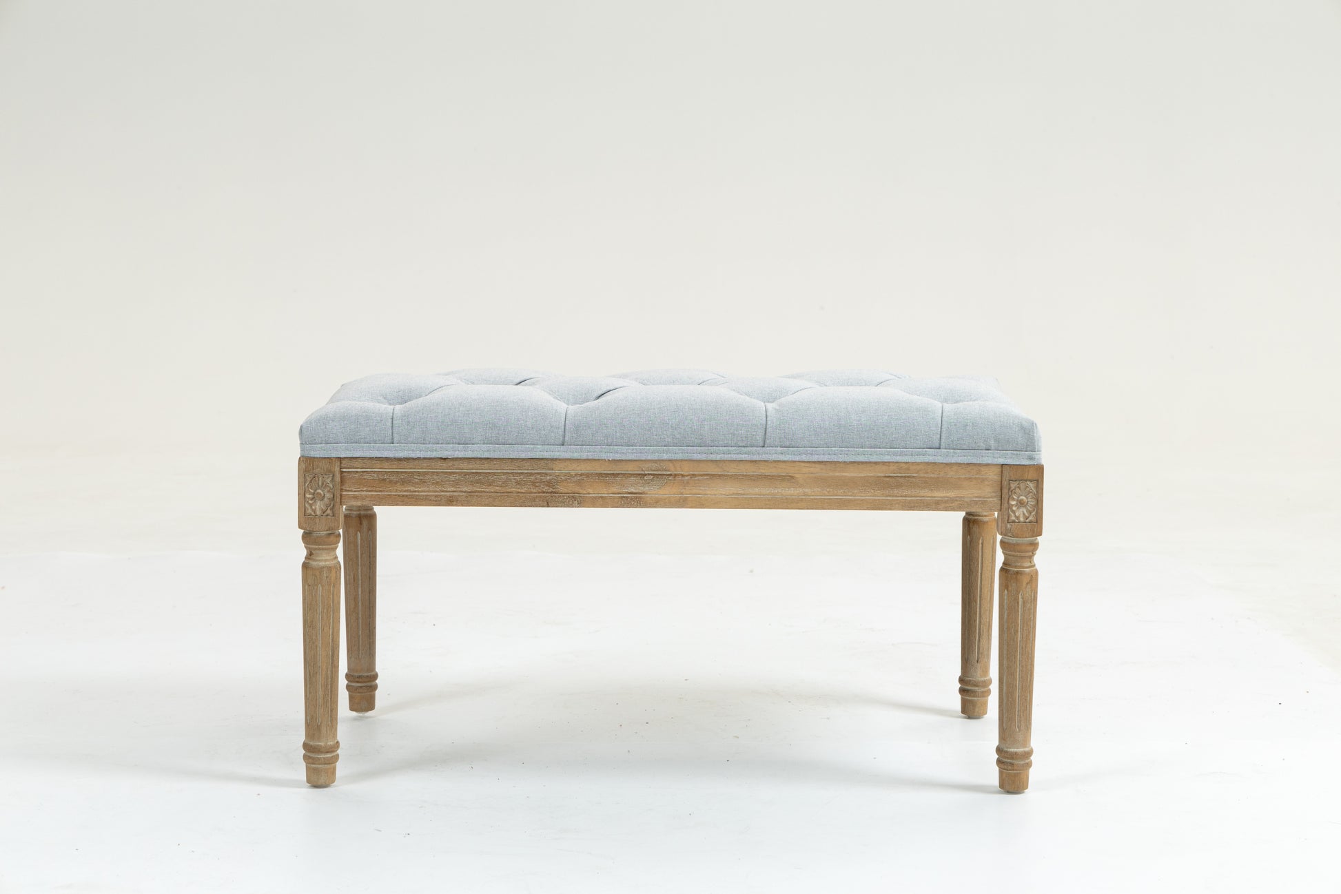 32"Inch French Vintage Bedroom Bench Upholstered Dining Benches, Fabric End Of Bed Bench For Bedroom Dining Room Living Room Entryway Light Gray Light Gray Rubber Wood