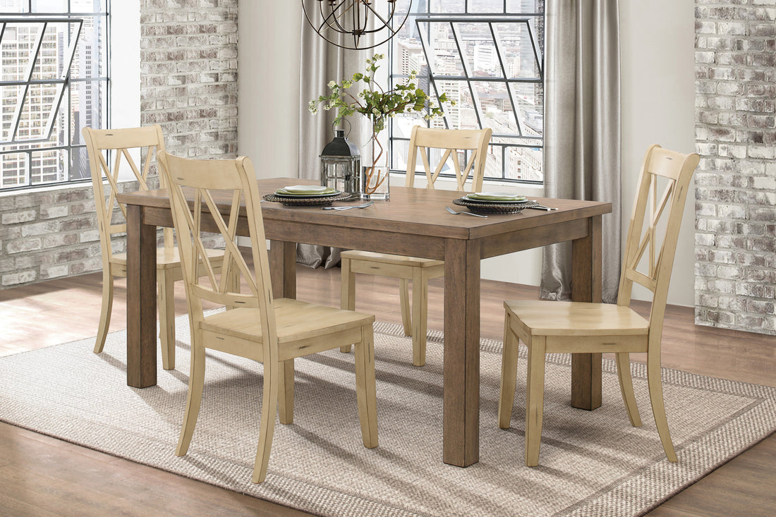 5Pc Dining Set Natural Finish Table And 4X Side Chairs Buttermilk Finish Wooden Kitchen Dining Room Furniture Wood Wood Cream Brown Seats 4 Wood Dining Room 4 Leg Rectangular Dining Table With Chair Wood