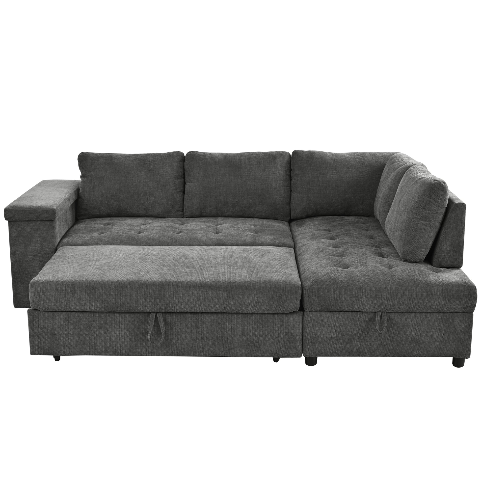 Mirod 91.5 Inch L Shaped Couch With Pull Out Bed And Storage Sectional Sleeper Sofa With Hidden Storagewide Armrest With Storage,For Living Room, Apartment, Bedroom, Office Grey Polyester 3 Seat