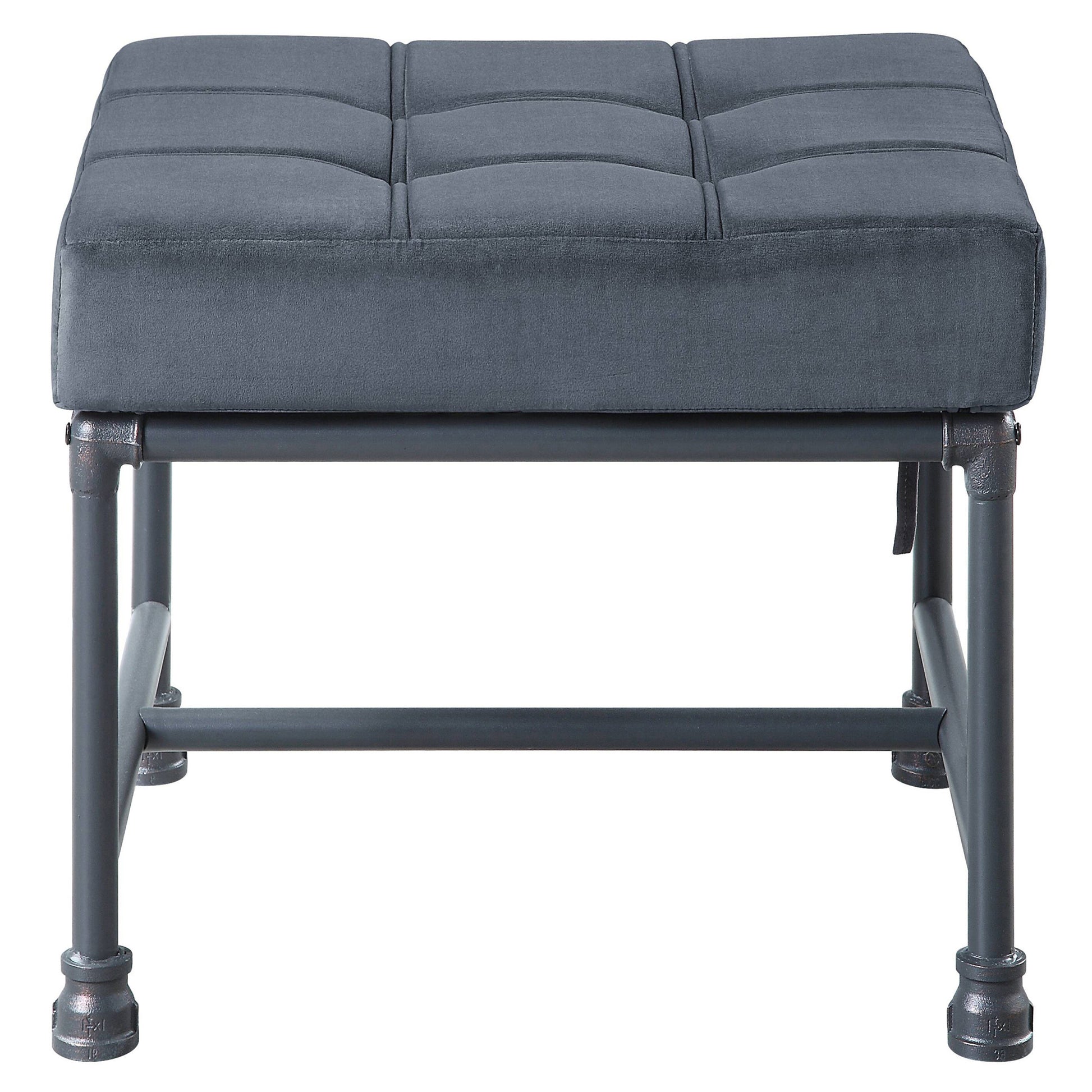 Grey And Sandy Grey Rectangle Ottoman Grey Velvet Primary Living Space Solid Grey Rectangle Fabric Metal