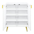 White High Gloss And Gold Console Table With Shelf White Primary Living Space Mid Century Modern Hutch Rectangular Wood Metal