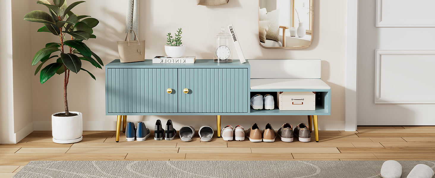 Modern Shoe Storage Bench With Hidden Storage And Upholstered Cushions For Bedside, Living Room And Entryway Light Blue Light Blue Mdf Metal