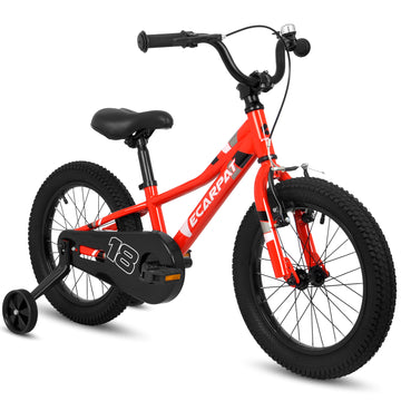 A18117 Ecarpat Kids' Bike 18 Inch Wheels, 1 Speed Boys Girls Child Bicycles For 3 5Years, With Removable Training Wheels Baby Toys, Front V Brake, Rear Holding Brake Red Polyurethane Foam Carbon Steel