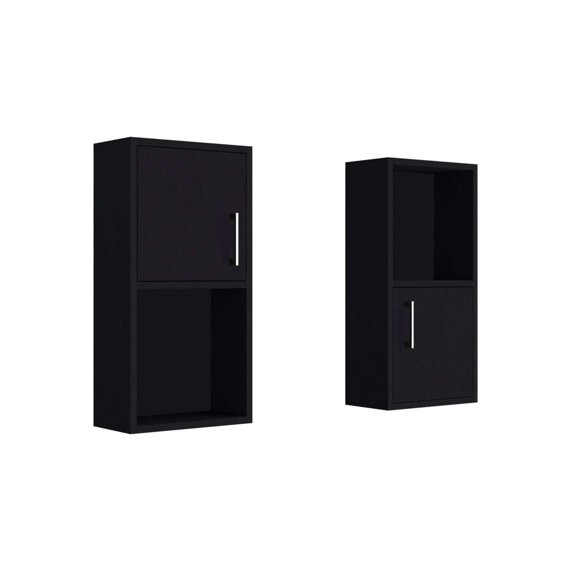 Oba 2 Pc Wall Mounted Bathroom Medicine Cabinet With Open And Closed Storage Black Bathroom Freestanding Modern Particle Board Engineered Wood