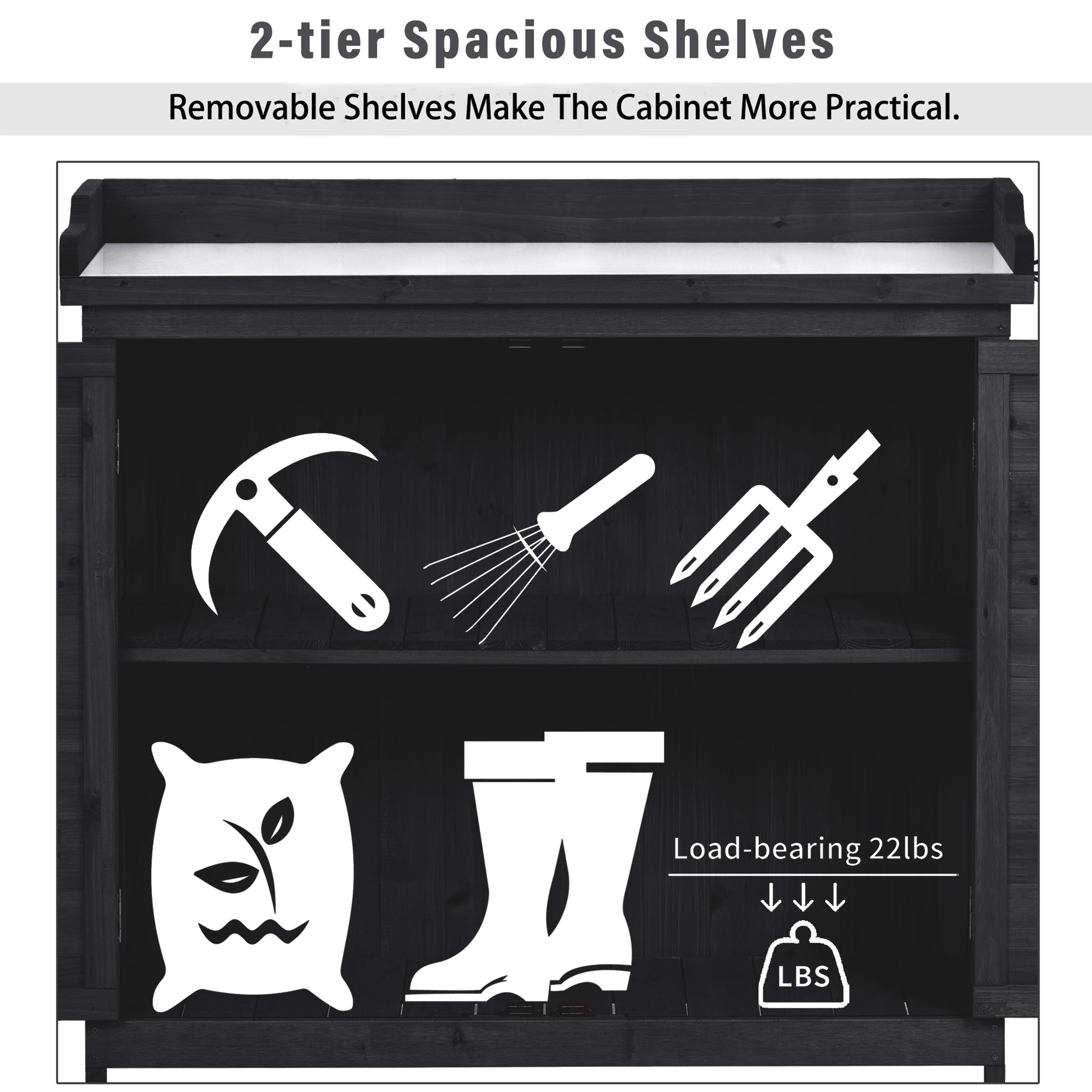 Outdoor 39" Potting Bench Table, Rustic Garden Wood Workstation Storage Cabinet Garden Shed With 2 Tier Shelves And Side Hook, Black Black Garden & Outdoor Casual Wood Solid Wood