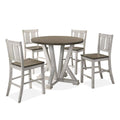 Counter Height Dining 5Pc Set Antique White Rustic Style Table Two Tone Design 4X Chairs Dining Room Furniture Wood Dining Room Solid Wood Rubberwood Round Dining Table With Chair Wood Wood Antique White,Ash Brown Slat Back Seats 4 48 Inches