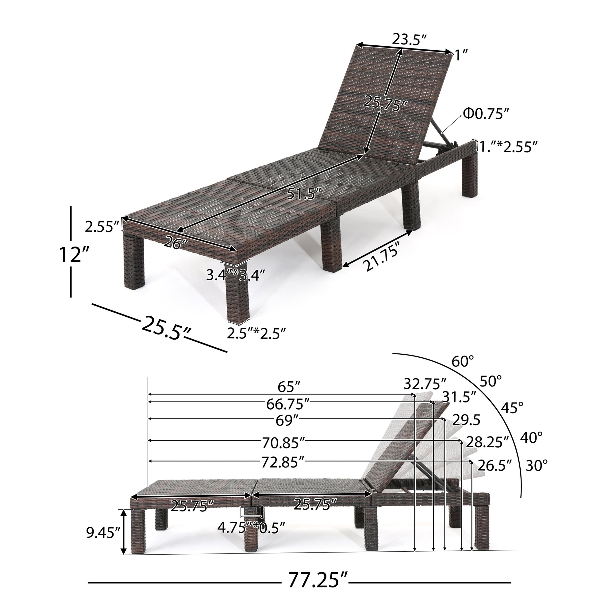 Jamaica Chaise Lounge Without Cushion Brown Rattan