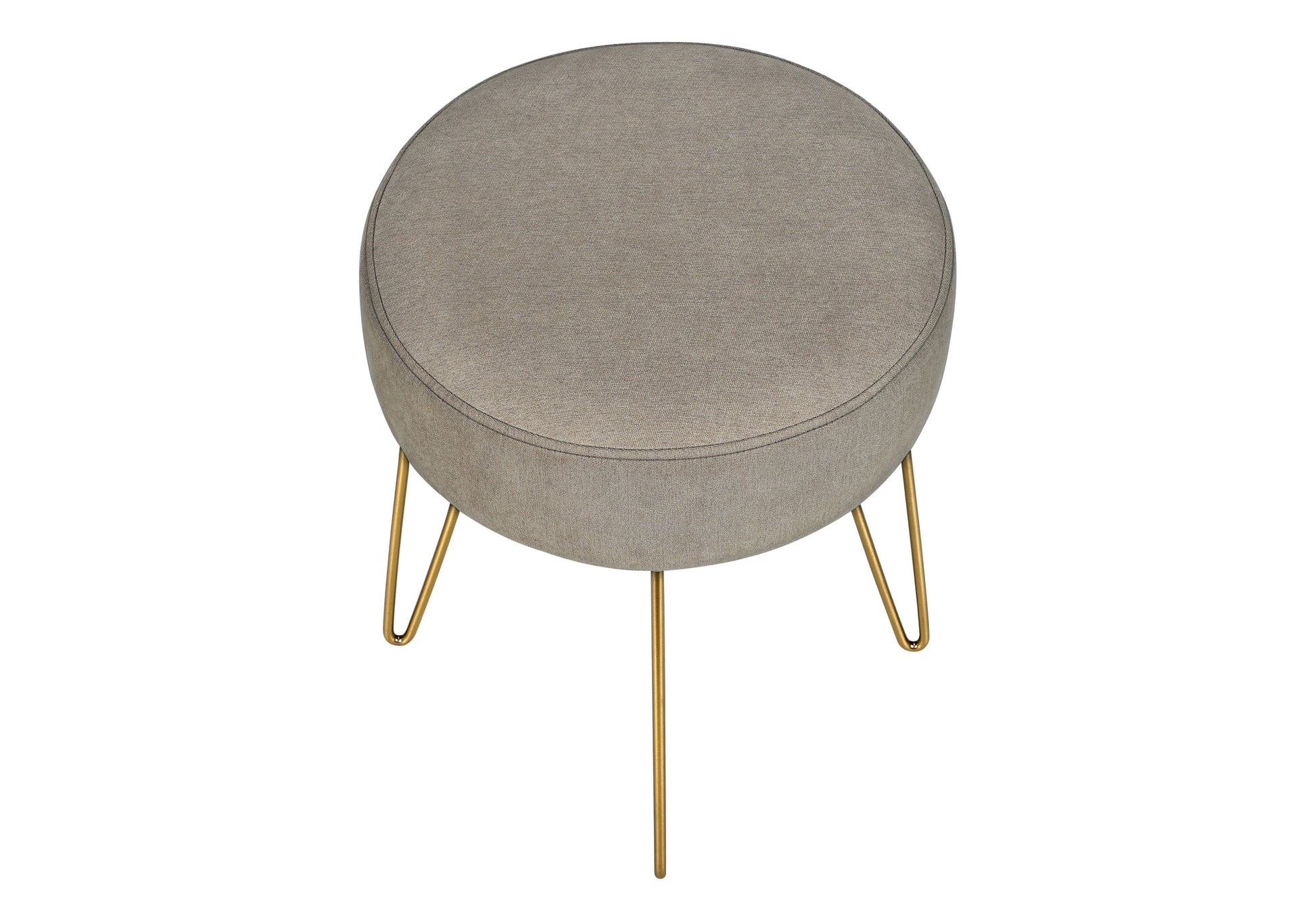 Ottoman, Pouf, Footrest, Foot Stool, 14" Round, Beige Fabric, Gold Metal Legs, Contemporary, Modern Beige Foam Polyester