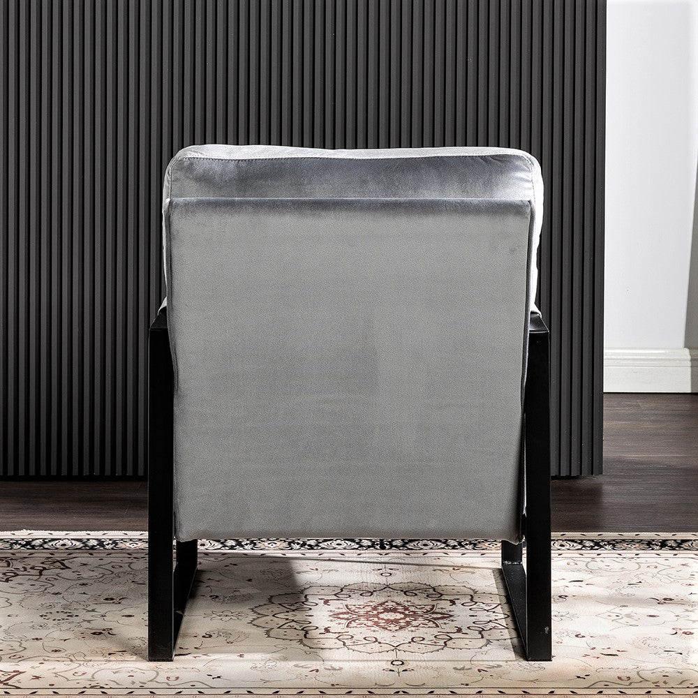 Classic Mid Century Modern Accent Chair With Durable Square Metal Frame, Armchair For Living Room, Bedroom, Home Office In Plush Velvet Upholstery, Grey Grey Velvet