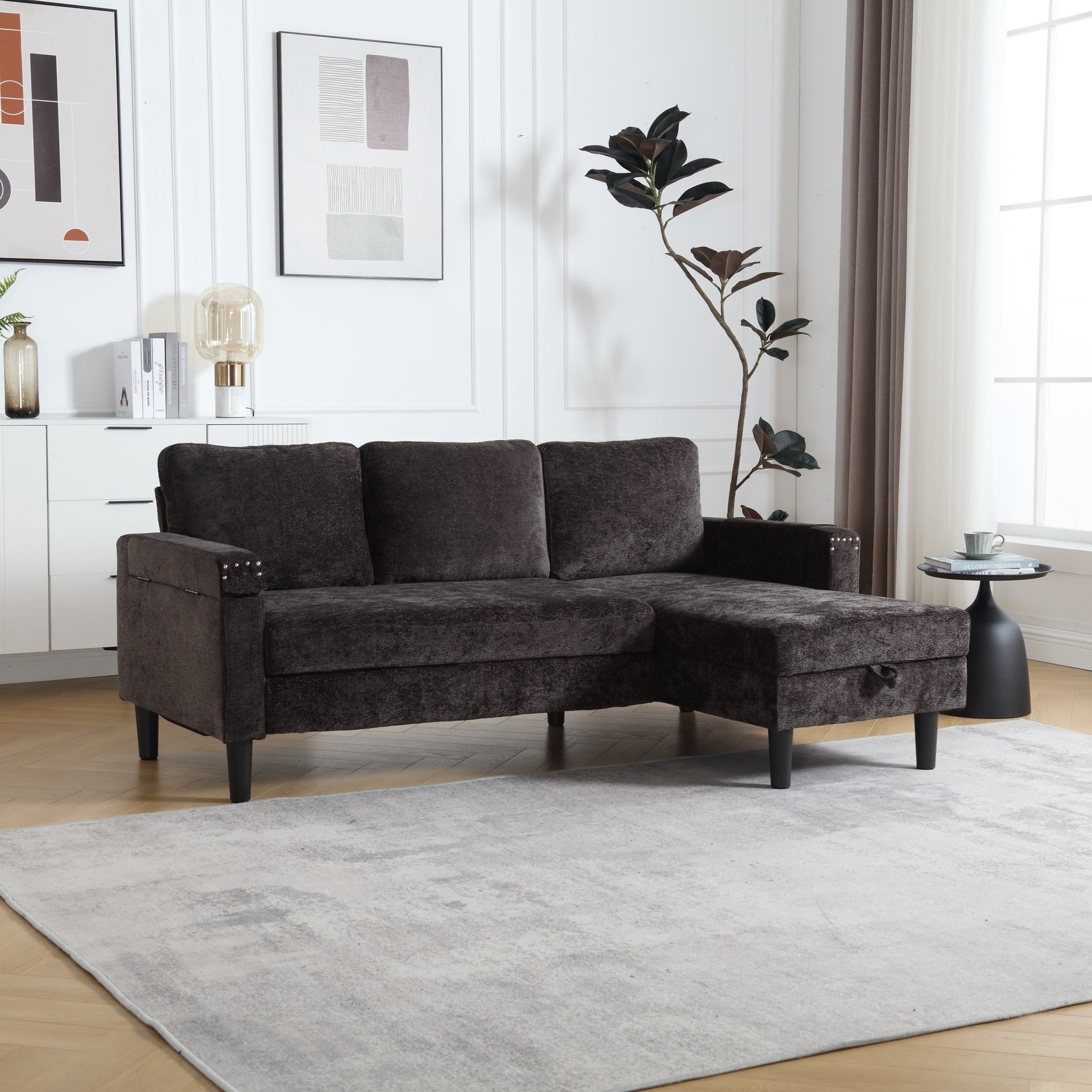 United Sectional Sofa Reversible Sectional Sleeper Sectional Sofa With Storage Chaise Black Chenille