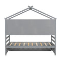 Twin House Bed With Roof Frame, Bedside Shelves, Under Bed Storage Unit,Grey Twin Grey American Design Pine