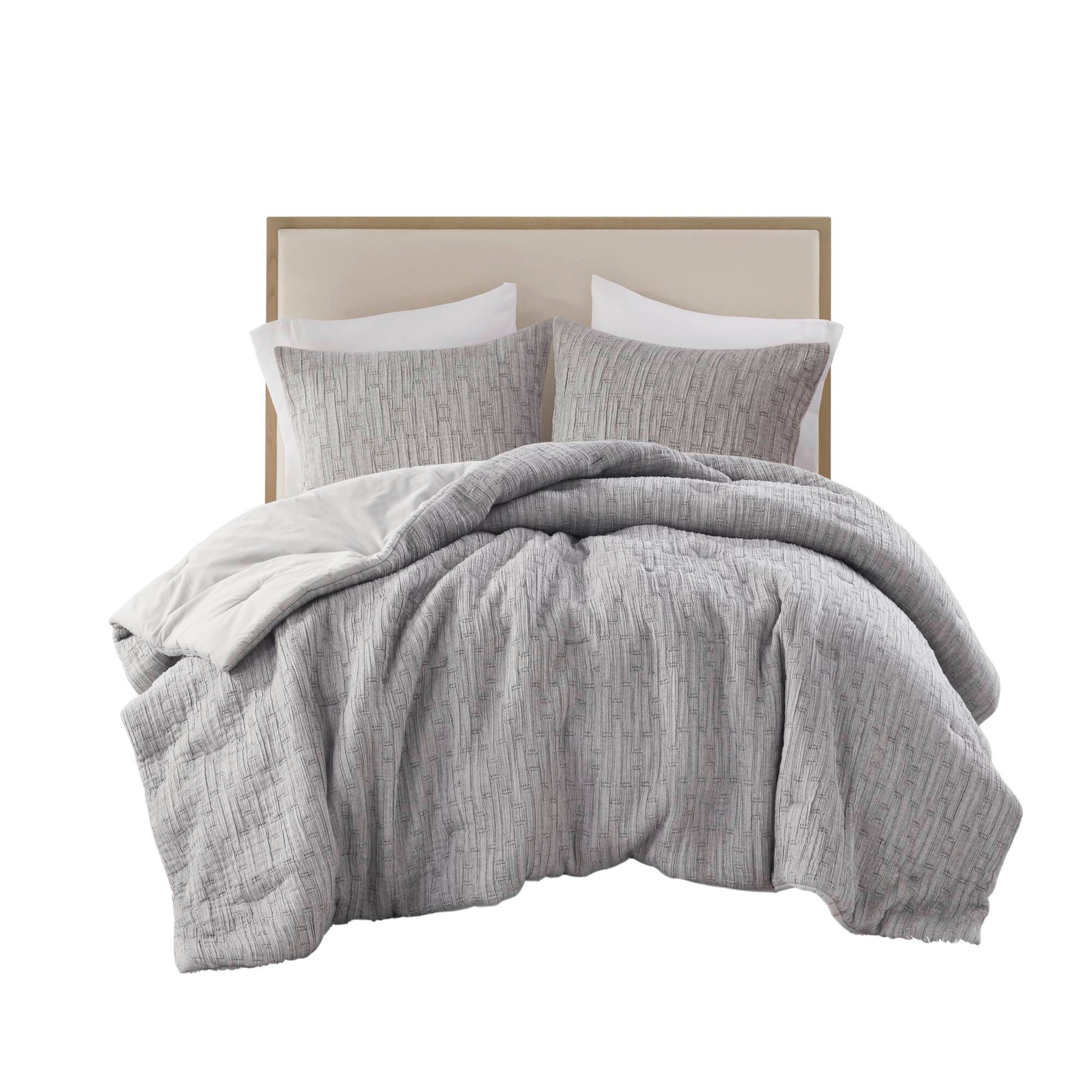 3 Piece Oversized Comforter Set Full Queen Grey Polyester