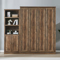 Queen Size Half Self Close And Open Murphy Bed With 1 Side Cabinet Storage Shelf, Cabinet Space Saving Bed Perfect For Guest Room, Bed Room, Guest Room, Home Office, Brown Box Spring Not Required Queen Brown Wood Brown Pine Murphy Solid Wood Mdf