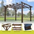 12' X 10' Outdoor Pergola, Wood Grape Gazebo For Climbing Plant Support, Garden, Patio, Backyard, Deck, Brown Brown Wood