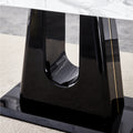 Table And Chair Set, Modern And Minimalist Dining Table, Imitation Marble Patterned Tabletop, Mdf Legs With U Shaped Brackets. Paired With Comfortable Chairs, Suitable For Dining And Living Rooms. Grey Black Mdf Glass