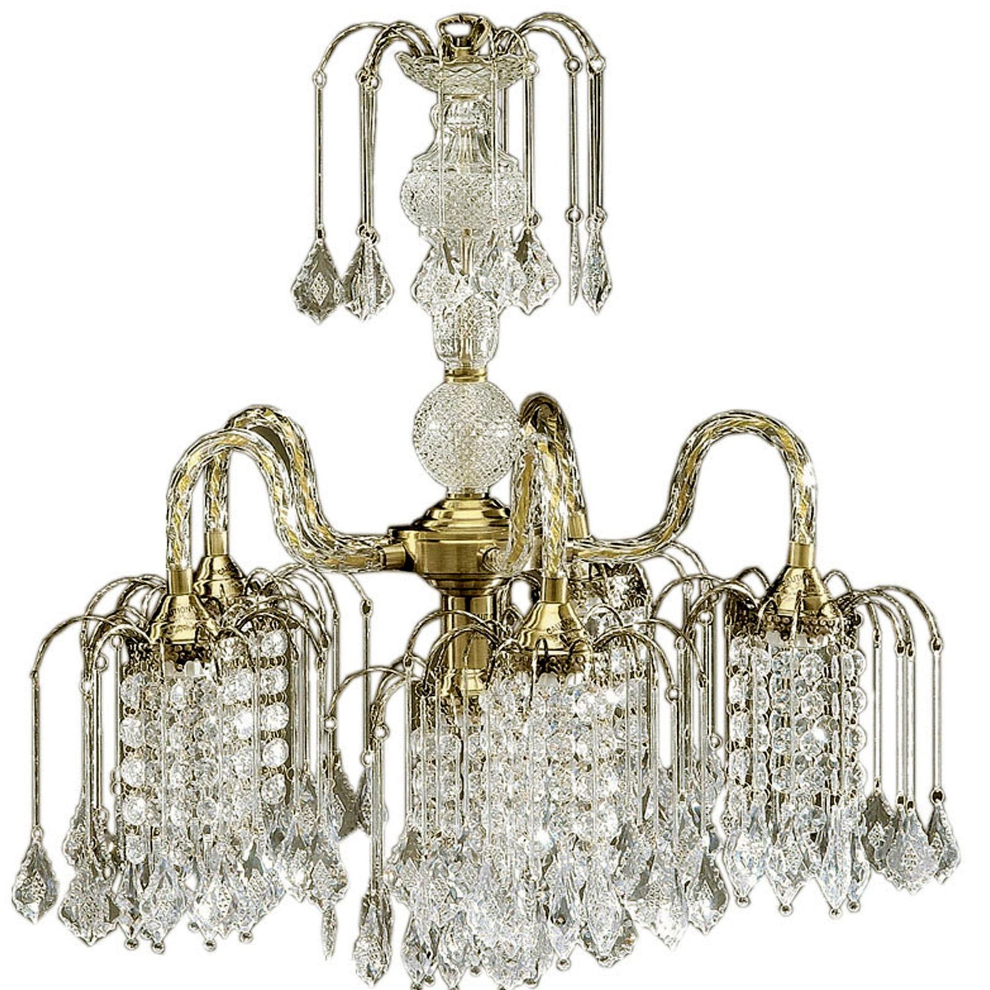 25" Tall Metal Chandelier With Antique Brass Finish And Crystal Accents Gold Metal