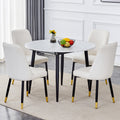 Table And Chair Set.Modern Extendable Mdf Dining Table.The Table Has A Telescopic Design, Suitable For Gatherings Of Different Size.Paired With 4 Chairs With Pu Cushions And Black Metal Legs. White Black Seats 4 Mdf Metal