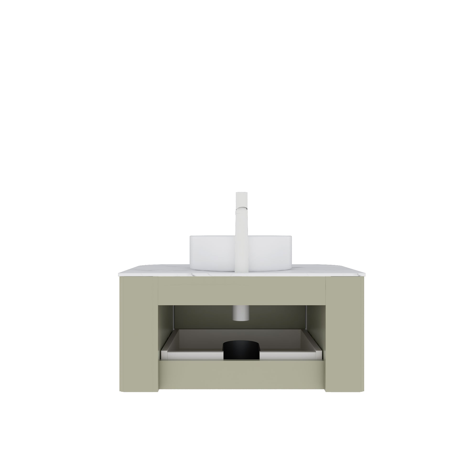 Dina 30" Bathroom Vanity With Sink, Modern Wall Mounted Floating Curved Edges Striped Bathroom Storage Cabinet With A Drawer, White Artificial Marble Basin Without Faucet, Pre Assembled, Light Green