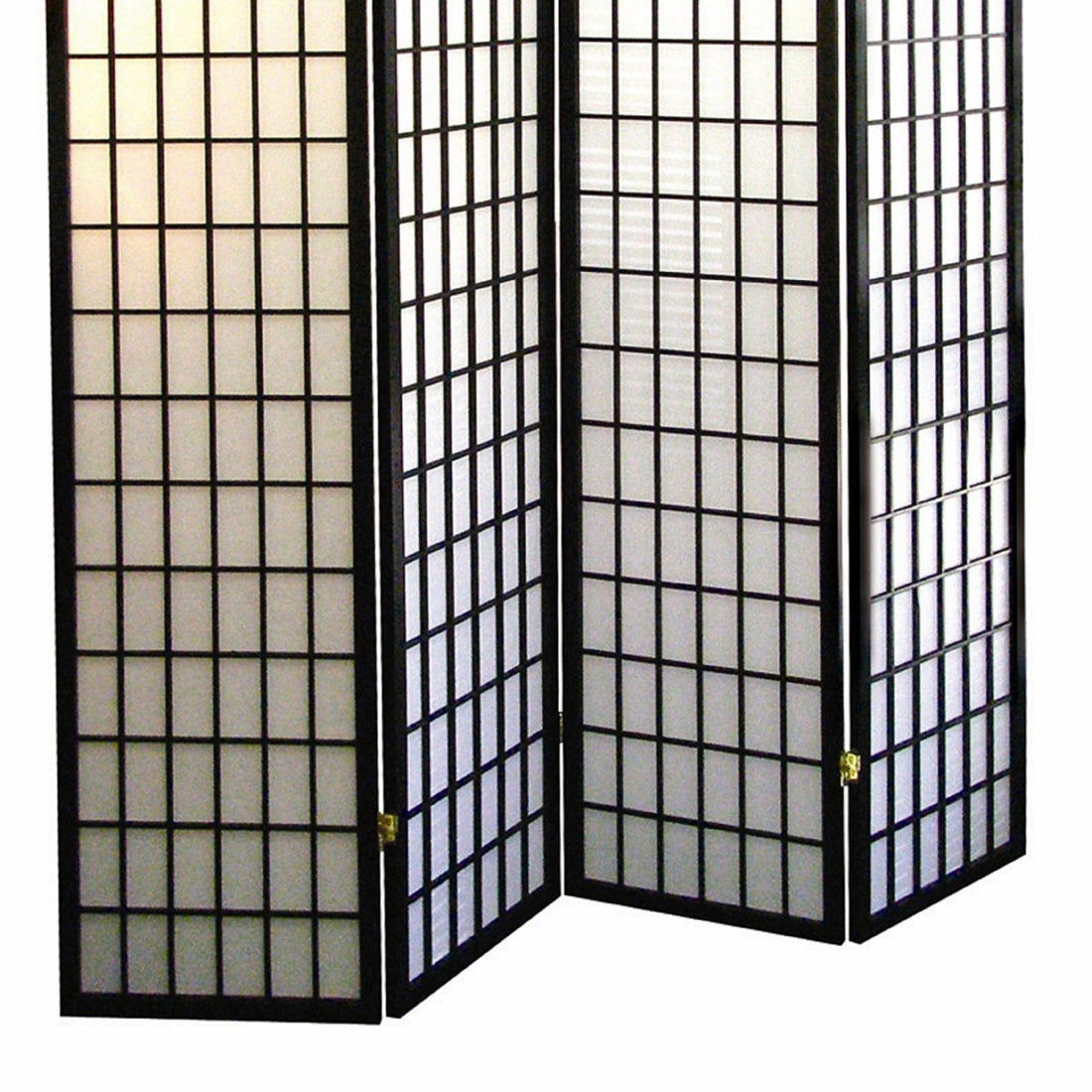 70" Tall 4 Panel Screen Room Divider, Japanese Style With Black Finish Black Wood