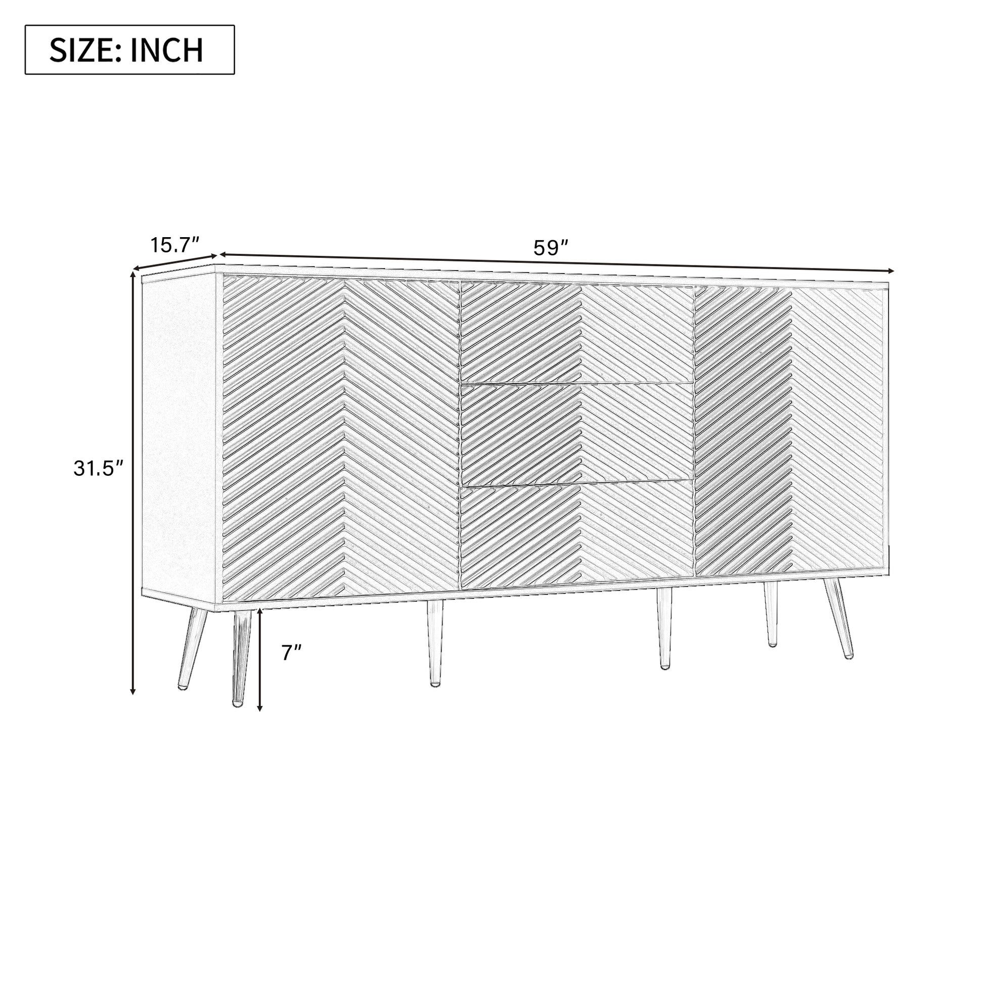 Modern Sideboard With Geometric Line Design, Conical Metal Legs, And Central Drawers For Stylish Storage, Suitable For Study, Entryway And Living Room Black Primary Living Space American Design Mdf