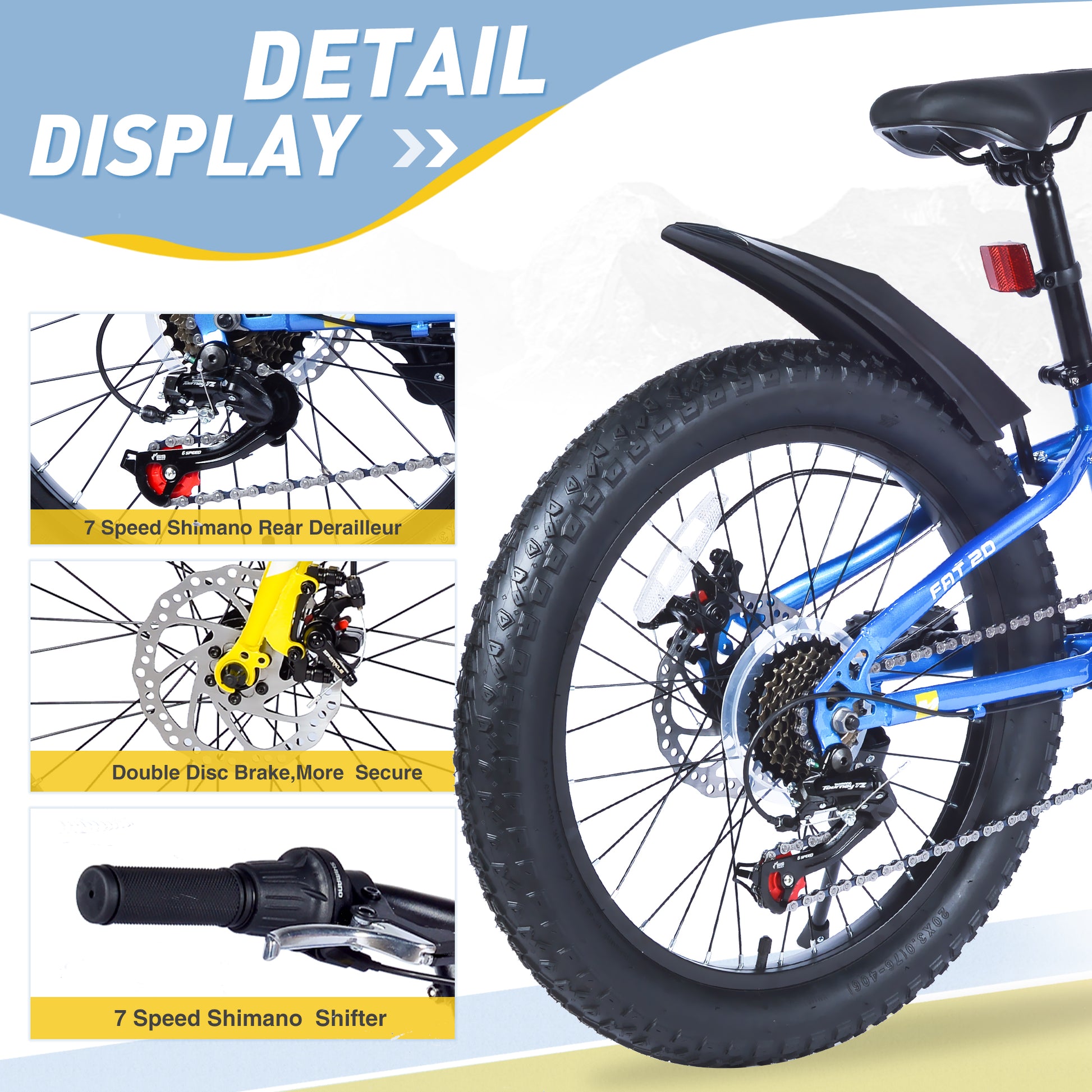 24 Inch Bicyclesfat Tire Mountain Bike For Boys And Girls Age 10 Years ,Dual Disc Brake,Shimano 7 Speed ,Kids Beach And Snow Bicycle Blue Steel